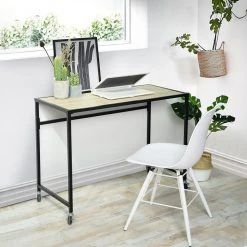 Waikaia 39.4 in. Rectangular Light Brown Writing Desk with Wheels by Homy Casa -Homy Casa Shop beech homy casa writing desks waikaia table 31 1000