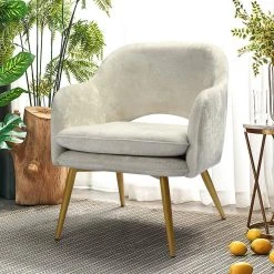 Lindsay Beige Velvet Accent Chair Arm Chair by Homy Casa -Homy Casa Shop beige homy casa accent chairs lindsay beige 1pcs 31 1000