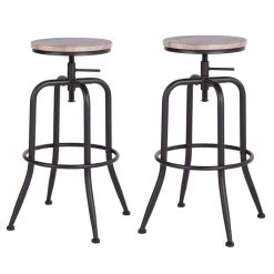Anacletus 30.3 in. Beige Metal Frame Height Adjustable Bar Stool (Set of 2) by Homy Casa