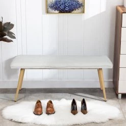 Nuhu Beige Fabric Upholstered Oak Metal Legs Bench( 18.3 in H * 45.3 in W * 15.3 in D） by Homy Casa -Homy Casa Shop beige homy casa bedroom benches hd nuhu beige oak leg 31 1000