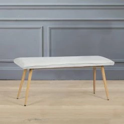 Nuhu Beige Fabric Upholstered Oak Metal Legs Bench( 18.3 in H * 45.3 in W * 15.3 in D） by Homy Casa -Homy Casa Shop beige homy casa bedroom benches hd nuhu beige oak leg 77 1000