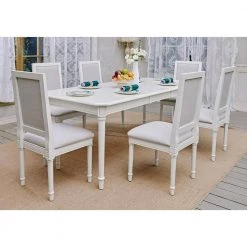Zakir Beige Fabric Upholstered Dining Chairs with Solid Wood Legs (Set of 6) by Homy Casa -Homy Casa Shop beige homy casa dining chairs zakir dining chair fa 1000