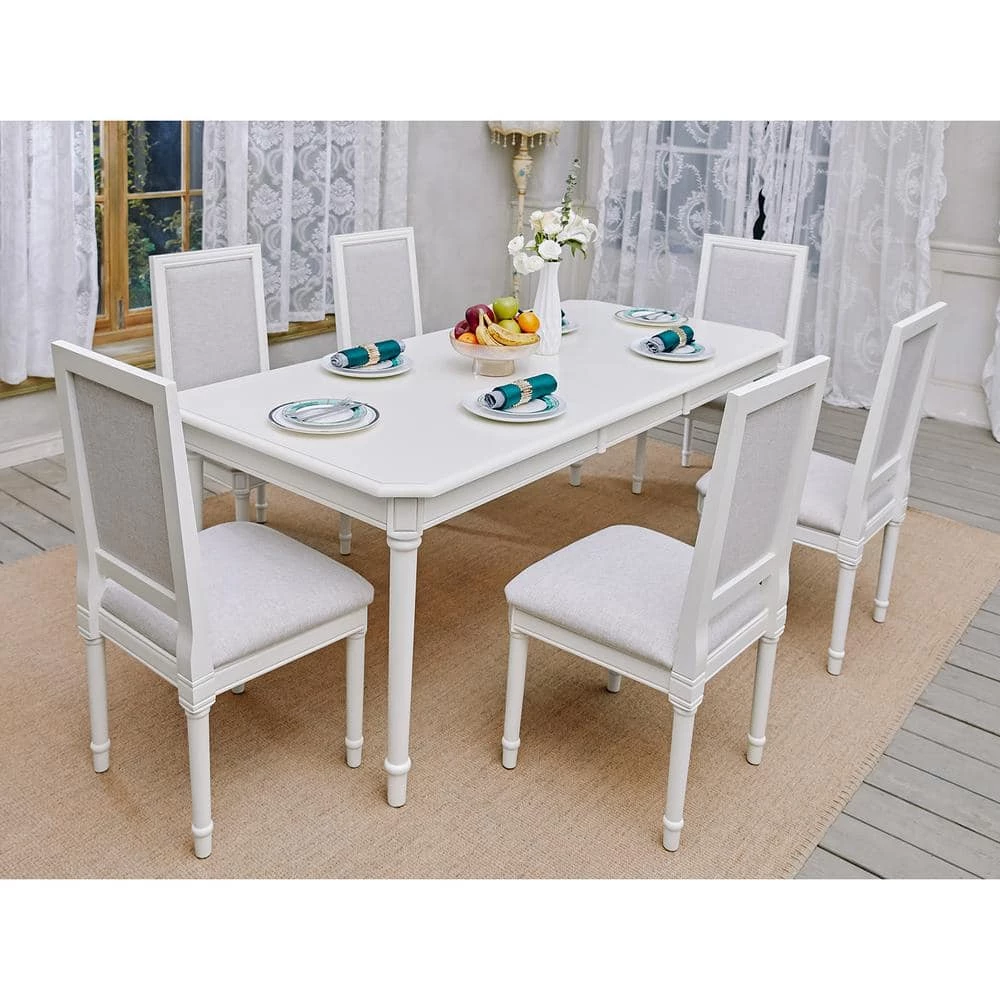 Zakir 7-Piece Rectangular Beige Wood Top Table Extendable Dining Set ( Seats 6 ) by Homy Casa 4 Zakir 7-Piece Rectangular Beige Wood Top Table Extendable Dining Set ( Seats 6 ) by Homy Casa - Image 2