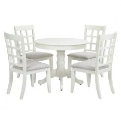 Zuhayr 5-Piece Round Beige Wood Top Table Extendable Dining Sets ( Seats 4 ） by Homy Casa