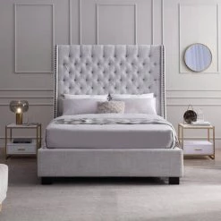 Paulette 89 in. W Beige Line Tufted Wood Frame Queen Platform Bed by Homy Casa -Homy Casa Shop beige homy casa platform beds hd paulette queen 31 1000