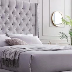 Paulette 89 in. W Beige Line Tufted Wood Frame Queen Platform Bed by Homy Casa -Homy Casa Shop beige homy casa platform beds hd paulette queen 77 1000