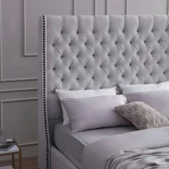 Paulette 89 in. W Beige Line Tufted Wood Frame Queen Platform Bed by Homy Casa -Homy Casa Shop beige homy casa platform beds hd paulette queen fa 1000