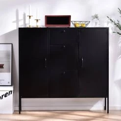 Stanic Black Metal Storage Cabinet With 2-Door, 3-Drawer by Homy Casa -Homy Casa Shop black homy casa accent cabinets stanic black 31 1000