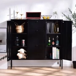 Stanic Black Metal Storage Cabinet With 2-Door, 3-Drawer by Homy Casa -Homy Casa Shop black homy casa accent cabinets stanic black 77 1000