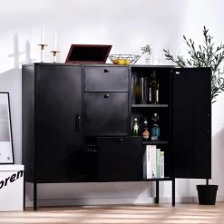 Stanic Black Metal Storage Cabinet With 2-Door, 3-Drawer by Homy Casa -Homy Casa Shop black homy casa accent cabinets stanic black e1 1000