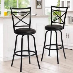 Bailan 29 in. Black High Back Metal Frame Barstool With Faux Leather Swivel Seat(Set of 2) by Homy Casa -Homy Casa Shop black homy casa bar stools bailan 31 1000