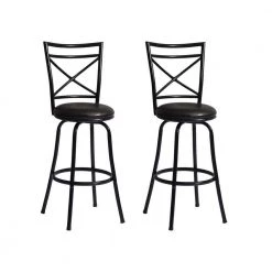 Bailan 29 in. Black High Back Metal Frame Barstool With Faux Leather Swivel Seat(Set of 2) by Homy Casa