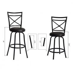 Bailan 29 in. Black High Back Metal Frame Barstool With Faux Leather Swivel Seat(Set of 2) by Homy Casa -Homy Casa Shop black homy casa bar stools bailan 77 1000