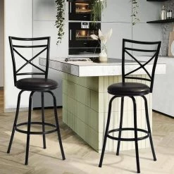 Bailan 29 in. Black High Back Metal Frame Barstool With Faux Leather Swivel Seat(Set of 2) by Homy Casa -Homy Casa Shop black homy casa bar stools bailan c3 1000