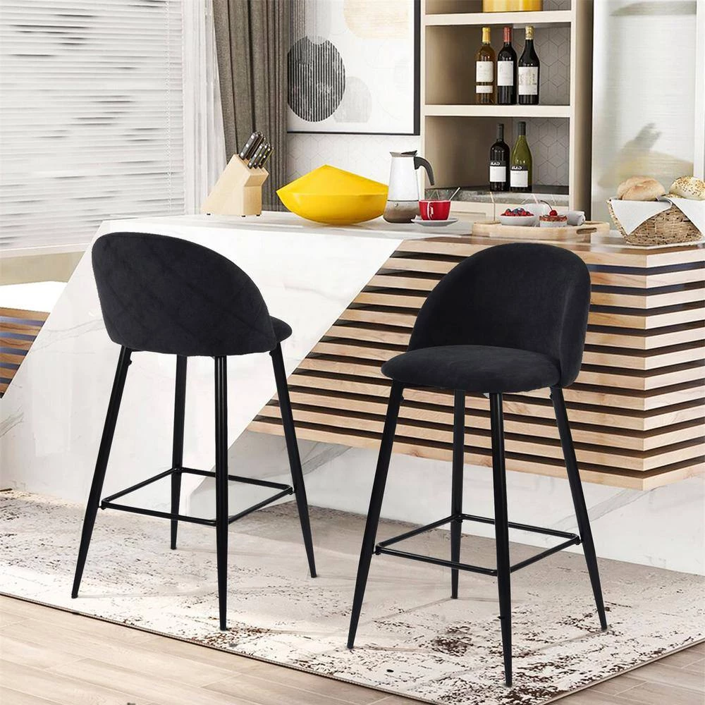 Haseeb 38 in. Black Low Back Metal Frame Bar stool With Fabric Seat ( Set of 2) by Homy Casa 13 Haseeb 38 in. Black Low Back Metal Frame Bar stool With Fabric Seat ( Set of 2) by Homy Casa - Image 11