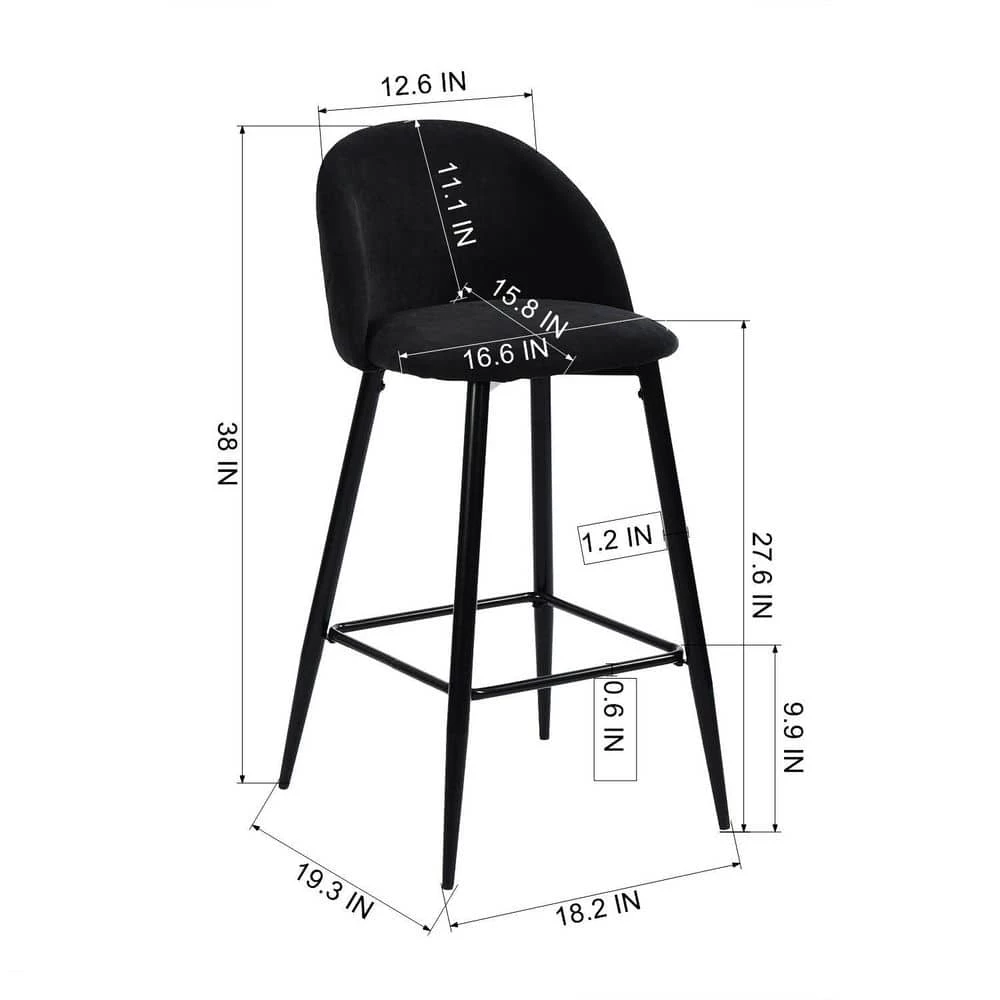 Haseeb 38 in. Black Low Back Metal Frame Bar stool With Fabric Seat ( Set of 2) by Homy Casa 10 Haseeb 38 in. Black Low Back Metal Frame Bar stool With Fabric Seat ( Set of 2) by Homy Casa - Image 8