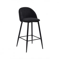 Haseeb 38 in. Black Low Back Metal Frame Bar stool With Fabric Seat ( Set of 2) by Homy Casa