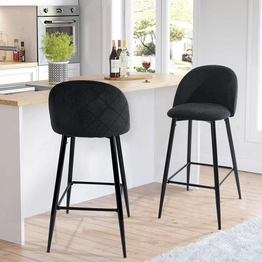 Haseeb 38 in. Black Low Back Metal Frame Bar stool With Fabric Seat ( Set of 2) by Homy Casa 4 Haseeb 38 in. Black Low Back Metal Frame Bar stool With Fabric Seat ( Set of 2) by Homy Casa - Image 2