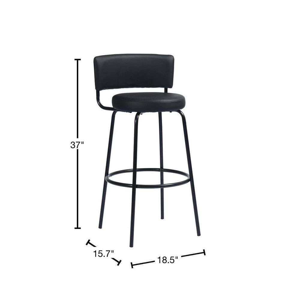 Chive 28.7 in. Black Metal Frame LowBack Bar Stool with Faux Leather Seat (Set of 2) by Homy Casa 5 Chive 28.7 in. Black Metal Frame LowBack Bar Stool with Faux Leather Seat (Set of 2) by Homy Casa - Image 3