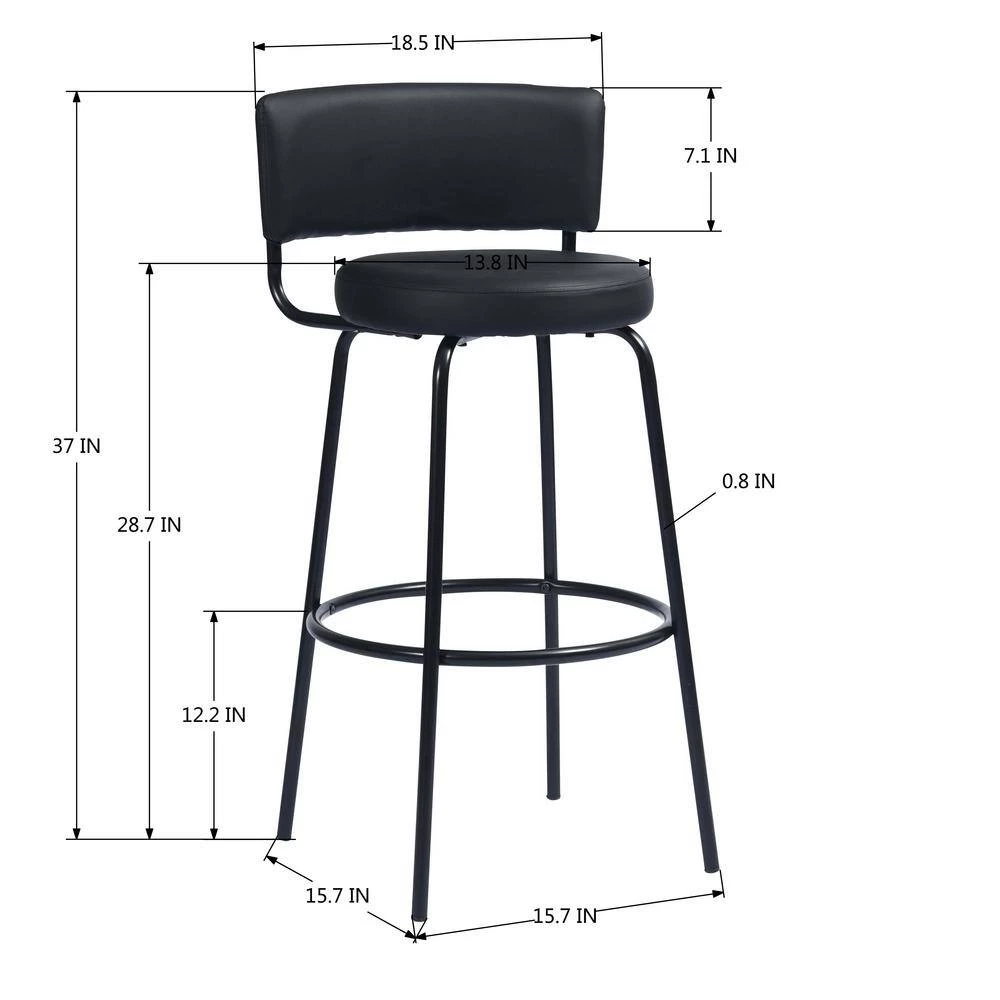 Chive 28.7 in. Black Metal Frame LowBack Bar Stool with Faux Leather Seat (Set of 2) by Homy Casa 10 Chive 28.7 in. Black Metal Frame LowBack Bar Stool with Faux Leather Seat (Set of 2) by Homy Casa - Image 8