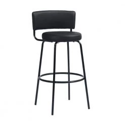 Chive 28.7 in. Black Metal Frame LowBack Bar Stool with Faux Leather Seat (Set of 2) by Homy Casa