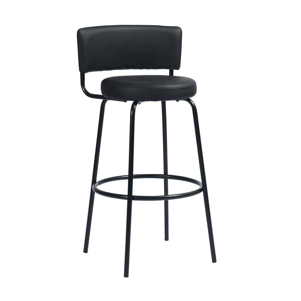 Chive 28.7 in. Black Metal Frame LowBack Bar Stool with Faux Leather Seat (Set of 2) by Homy Casa 3 Chive 28.7 in. Black Metal Frame LowBack Bar Stool with Faux Leather Seat (Set of 2) by Homy Casa