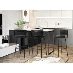 Chive 28.7 in. Black Metal Frame LowBack Bar Stool with Faux Leather Seat (Set of 2) by Homy Casa 16 Chive 28.7 in. Black Metal Frame LowBack Bar Stool with Faux Leather Seat (Set of 2) by Homy Casa -Homy Casa Shop black homy casa bar stools hd chive high bar black 77 1000