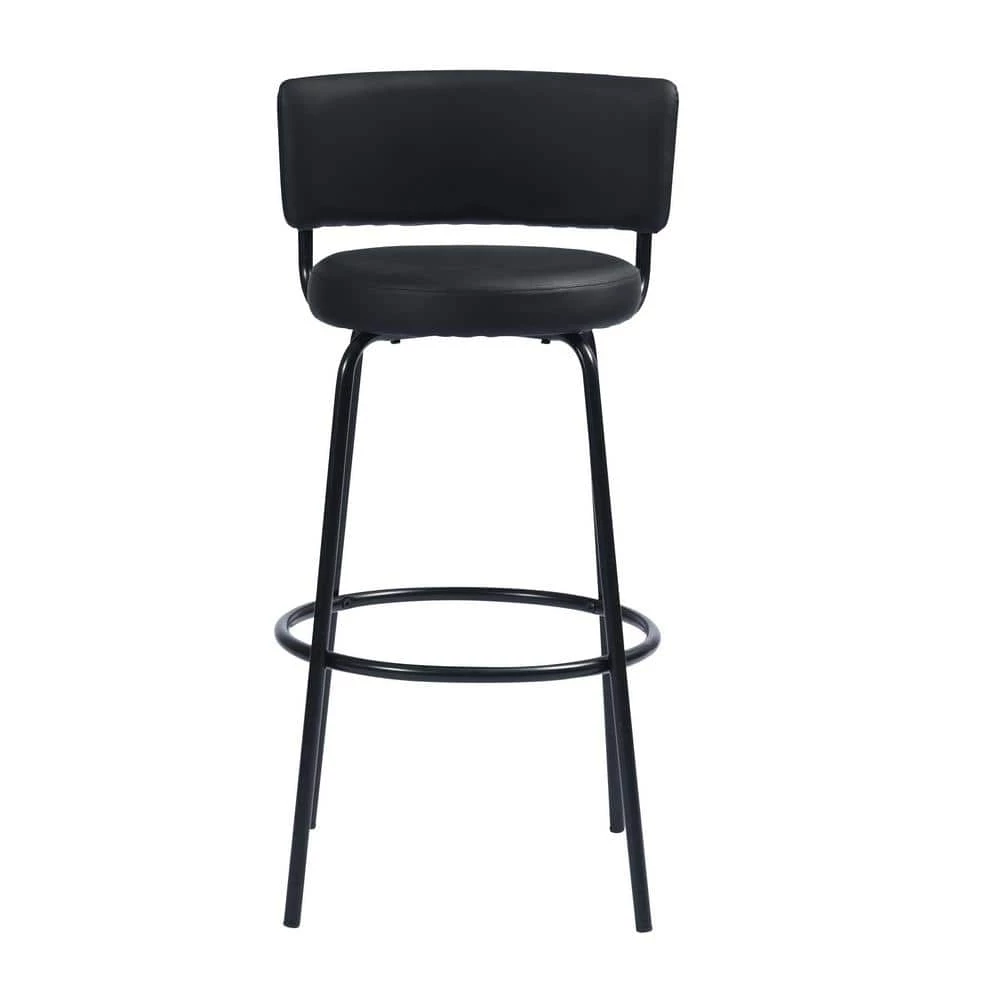 Chive 28.7 in. Black Metal Frame LowBack Bar Stool with Faux Leather Seat (Set of 2) by Homy Casa 7 Chive 28.7 in. Black Metal Frame LowBack Bar Stool with Faux Leather Seat (Set of 2) by Homy Casa - Image 5
