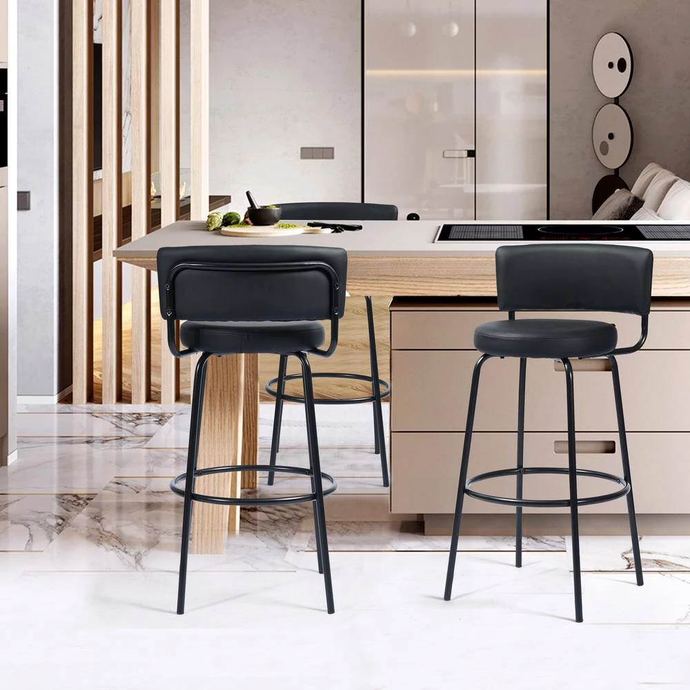 Chive 28.7 in. Black Metal Frame LowBack Bar Stool with Faux Leather Seat (Set of 2) by Homy Casa 4 Chive 28.7 in. Black Metal Frame LowBack Bar Stool with Faux Leather Seat (Set of 2) by Homy Casa - Image 2