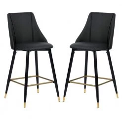 Smeg 38.4 in. Black Low Back Metal Frame Cushioned Bar Stool with PU seat (Set of 2) by Homy Casa