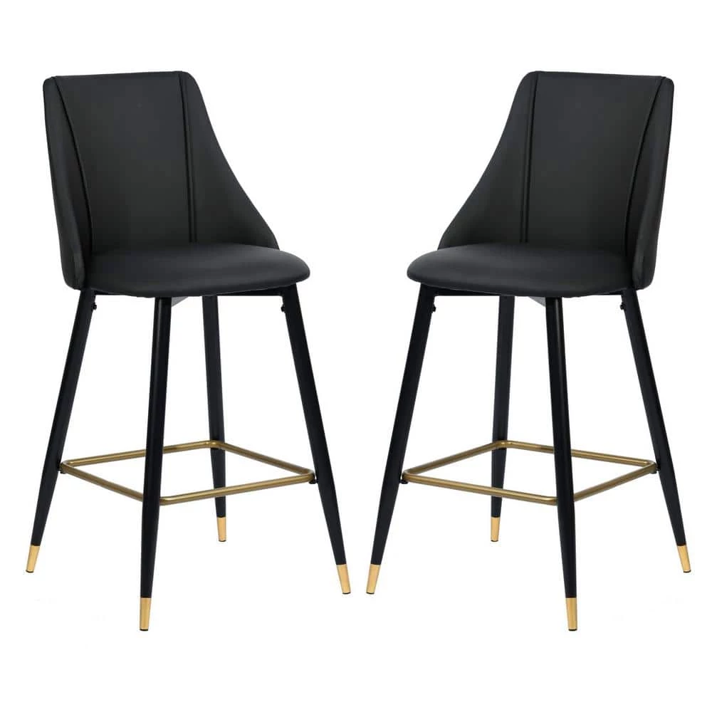 Smeg 38.4 in. Black Low Back Metal Frame Cushioned Bar Stool with PU seat (Set of 2) by Homy Casa 3 Smeg 38.4 in. Black Low Back Metal Frame Cushioned Bar Stool with PU seat (Set of 2) by Homy Casa
