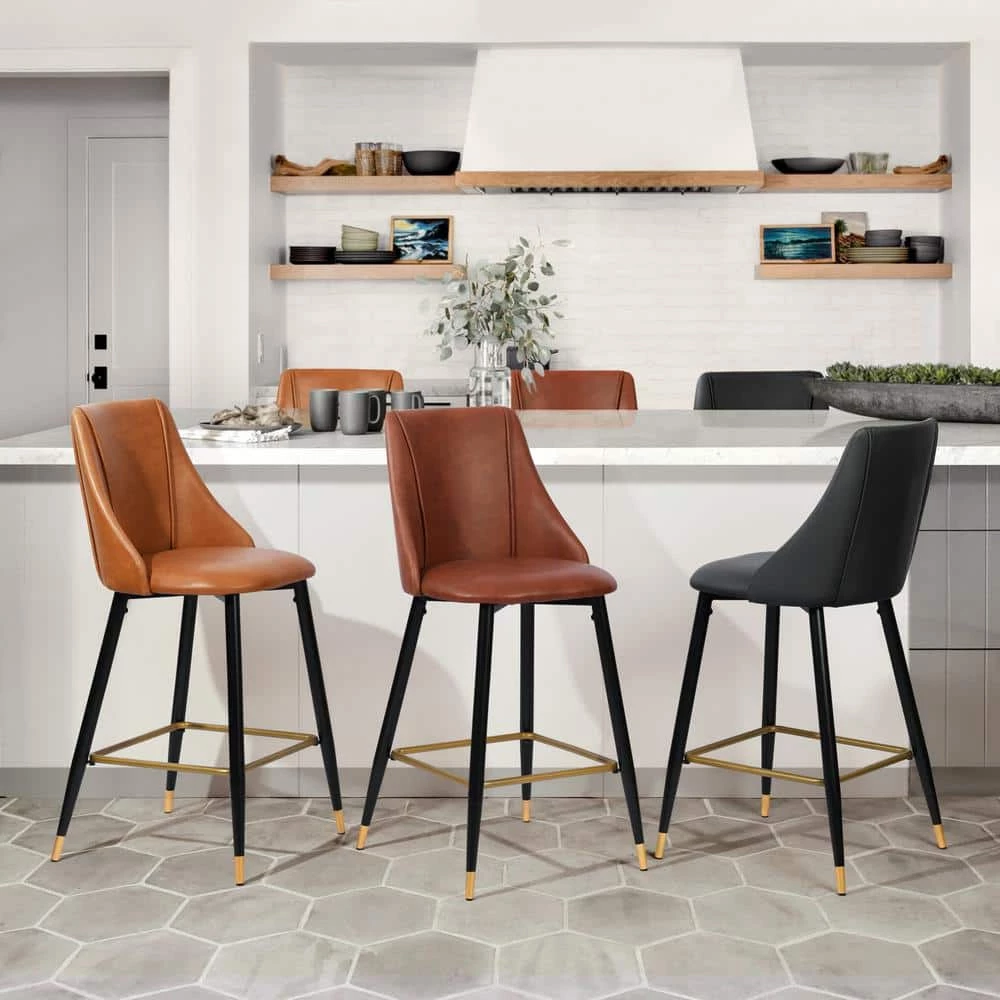 Smeg 38.4 in. Black Low Back Metal Frame Cushioned Bar Stool with PU seat (Set of 2) by Homy Casa 4 Smeg 38.4 in. Black Low Back Metal Frame Cushioned Bar Stool with PU seat (Set of 2) by Homy Casa - Image 2