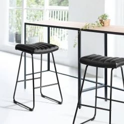 Saddlebar Upholstered Black Faux Leather 29 Inch Bar Stool (Set of 2) by Homy Casa -Homy Casa Shop black homy casa bar stools saddlebar black 31 1000