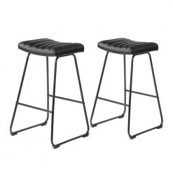 Saddlebar Upholstered Black Faux Leather 29 Inch Bar Stool (Set of 2) by Homy Casa -Homy Casa Shop black homy casa bar stools saddlebar black c3 1000