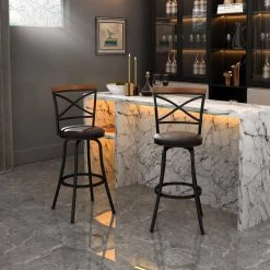 Spinach 29.1 in. Black Low Back Metal Frame Barstool With Faux Leather Swivel Seat(Set of 2) by Homy Casa -Homy Casa Shop black homy casa bar stools spinach 1d 1000