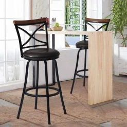 Spinach 29.1 in. Black Low Back Metal Frame Barstool With Faux Leather Swivel Seat(Set of 2) by Homy Casa -Homy Casa Shop black homy casa bar stools spinach 4f 1000