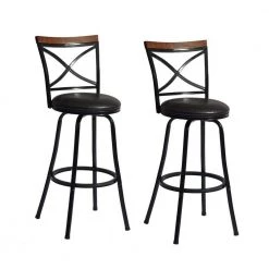 Spinach 29.1 in. Black Low Back Metal Frame Barstool With Faux Leather Swivel Seat(Set of 2) by Homy Casa