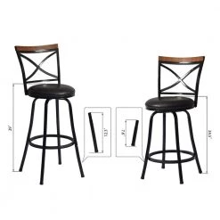 Spinach 29.1 in. Black Low Back Metal Frame Barstool With Faux Leather Swivel Seat(Set of 2) by Homy Casa -Homy Casa Shop black homy casa bar stools spinach 77 1000