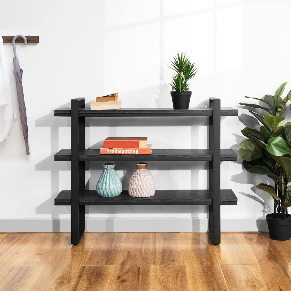 32.3 in. Black Wood Storage 2-Shelf Small Bookcase for Home Office Decor by Homy Casa 12 32.3 in. Black Wood Storage 2-Shelf Small Bookcase for Home Office Decor by Homy Casa - Image 10