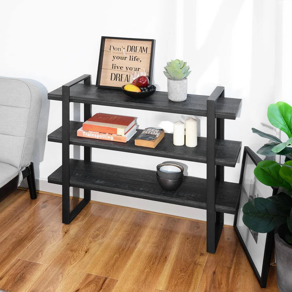 32.3 in. Black Wood Storage 2-Shelf Small Bookcase for Home Office Decor by Homy Casa 5 32.3 in. Black Wood Storage 2-Shelf Small Bookcase for Home Office Decor by Homy Casa - Image 3