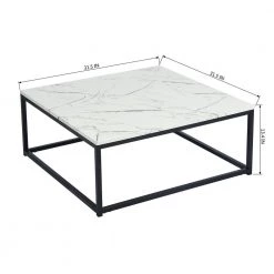 Adria 31.5 in. White Square Faux Marble Top Coffee Table with Black Legs by Homy Casa -Homy Casa Shop black homy casa coffee tables adria coffee table black leg 4f 1000