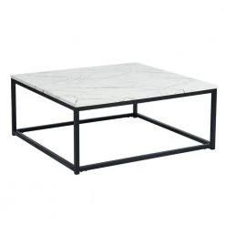 Adria 31.5 in. White Square Faux Marble Top Coffee Table with Black Legs by Homy Casa
