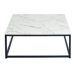 Adria 31.5 in. White Square Faux Marble Top Coffee Table with Black Legs by Homy Casa -Homy Casa Shop black homy casa coffee tables adria coffee table black leg c3 1000