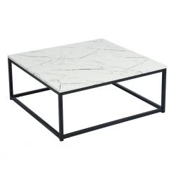 Adria 31.5 in. White Square Faux Marble Top Coffee Table with Black Legs by Homy Casa -Homy Casa Shop black homy casa coffee tables adria coffee table black leg fa 1000