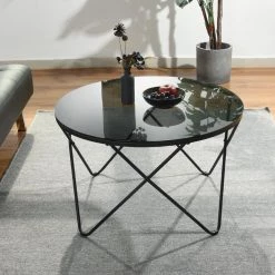 Canales 31.5 in. Black Round Glass Coffee Table by Homy Casa -Homy Casa Shop black homy casa coffee tables hd canales 31 1000