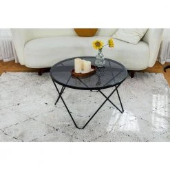 Canales 31.5 in. Black Round Glass Coffee Table by Homy Casa -Homy Casa Shop black homy casa coffee tables hd canales 40 1000