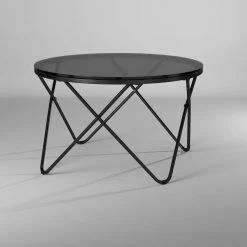 Canales 31.5 in. Black Round Glass Coffee Table by Homy Casa -Homy Casa Shop black homy casa coffee tables hd canales 4f 1000