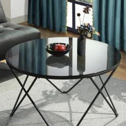 Canales 31.5 in. Black Round Glass Coffee Table by Homy Casa -Homy Casa Shop black homy casa coffee tables hd canales 77 1000