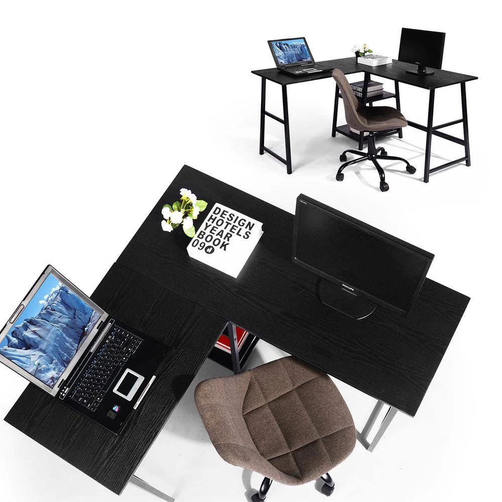 47 in. L-Shaped Black Computer Desk with Shelves by Homy Casa 13 47 in. L-Shaped Black Computer Desk with Shelves by Homy Casa - Image 11