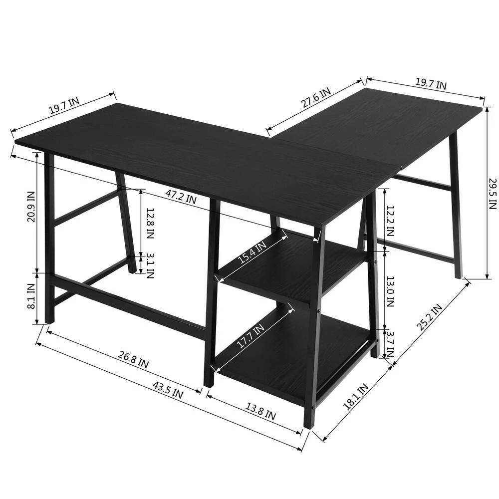 47 in. L-Shaped Black Computer Desk with Shelves by Homy Casa 10 47 in. L-Shaped Black Computer Desk with Shelves by Homy Casa - Image 8